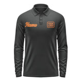Custom Black Orange Long Sleeve Polo Shirt