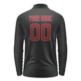 Custom Black Crimson Red Long Sleeve Polo Shirt