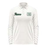 Custom White Green Long Sleeve Polo Shirt