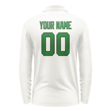 Custom White Emerald Green Long Sleeve Polo Shirt