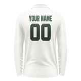 Custom White Dark Green Long Sleeve Polo Shirt