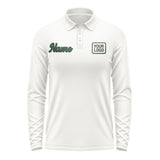 Custom White Dark Green Long Sleeve Polo Shirt