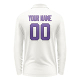 Custom White Light Purple Long Sleeve Polo Shirt