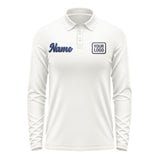 Custom White Navy Long Sleeve Polo Shirt