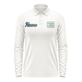 Custom White Blue Green Long Sleeve Polo Shirt