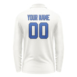 Custom White Sky Blue Long Sleeve Polo Shirt