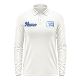 Custom White Sky Blue Long Sleeve Polo Shirt