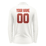 Custom White Coral Red Long Sleeve Polo Shirt