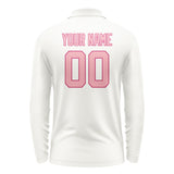 Custom White Light Pink Long Sleeve Polo Shirt