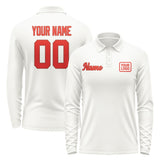 Custom White Orange Red Long Sleeve Polo Shirt