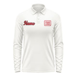 Custom White Red Long Sleeve Polo Shirt