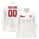 Custom White Red Long Sleeve Polo Shirt