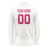 Custom White Pink Long Sleeve Polo Shirt