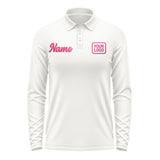 Custom White Pink Long Sleeve Polo Shirt