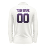 Custom White Purple Long Sleeve Polo Shirt