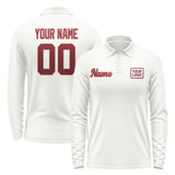 Custom White Crimson Red Long Sleeve Polo Shirt
