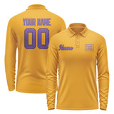 Custom Yellow Light Purple Long Sleeve Polo Shirt
