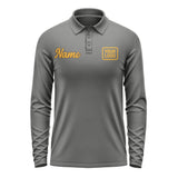 Custom Dark Grey Yellow Long Sleeve Polo Shirt