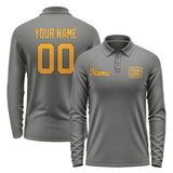 Custom Dark Grey Yellow Long Sleeve Polo Shirt