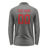 Custom Dark Grey Red Long Sleeve Polo Shirt