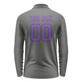 Custom Dark Grey Light Purple Long Sleeve Polo Shirt