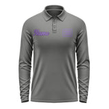 Custom Dark Grey Light Purple Long Sleeve Polo Shirt