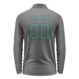 Custom Dark Grey Blue Green Long Sleeve Polo Shirt