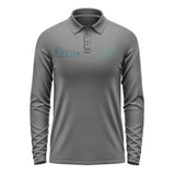 Custom Dark Grey Blue Green Long Sleeve Polo Shirt