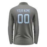 Custom Dark Grey Light Blue Long Sleeve Polo Shirt