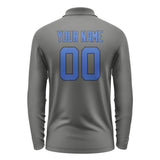 Custom Dark Grey Sky Blue Long Sleeve Polo Shirt