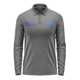 Custom Dark Grey Sky Blue Long Sleeve Polo Shirt