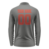 Custom Dark Grey Coral Red Long Sleeve Polo Shirt