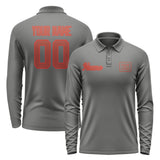 Custom Dark Grey Coral Red Long Sleeve Polo Shirt