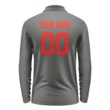 Custom Dark Grey Orange Red Long Sleeve Polo Shirt