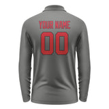 Custom Dark Grey Red Long Sleeve Polo Shirt
