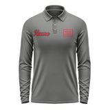 Custom Dark Grey Red Long Sleeve Polo Shirt