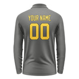 Custom Dark Grey Gold Long Sleeve Polo Shirt