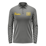 Custom Dark Grey Gold Long Sleeve Polo Shirt
