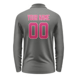 Custom Dark Grey Pink Long Sleeve Polo Shirt