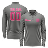 Custom Dark Grey Pink Long Sleeve Polo Shirt