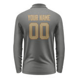Custom Dark Grey Light Khaki Long Sleeve Polo Shirt