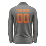 Custom Dark Grey Orange Long Sleeve Polo Shirt