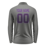 Custom Dark Grey Purple Long Sleeve Polo Shirt