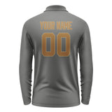 Custom Dark Grey Khaki Long Sleeve Polo Shirt