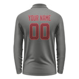 Custom Dark Grey Crimson Red Long Sleeve Polo Shirt