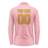 Custom Light Pink Yellow Long Sleeve Polo Shirt