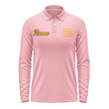 Custom Light Pink Yellow Long Sleeve Polo Shirt