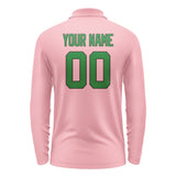 Custom Light Pink Emerald Green Long Sleeve Polo Shirt