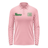 Custom Light Pink Emerald Green Long Sleeve Polo Shirt
