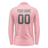 Custom Light Pink Dark Grey Long Sleeve Polo Shirt